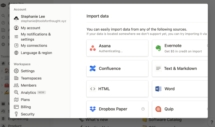 Import from Asana to Notion